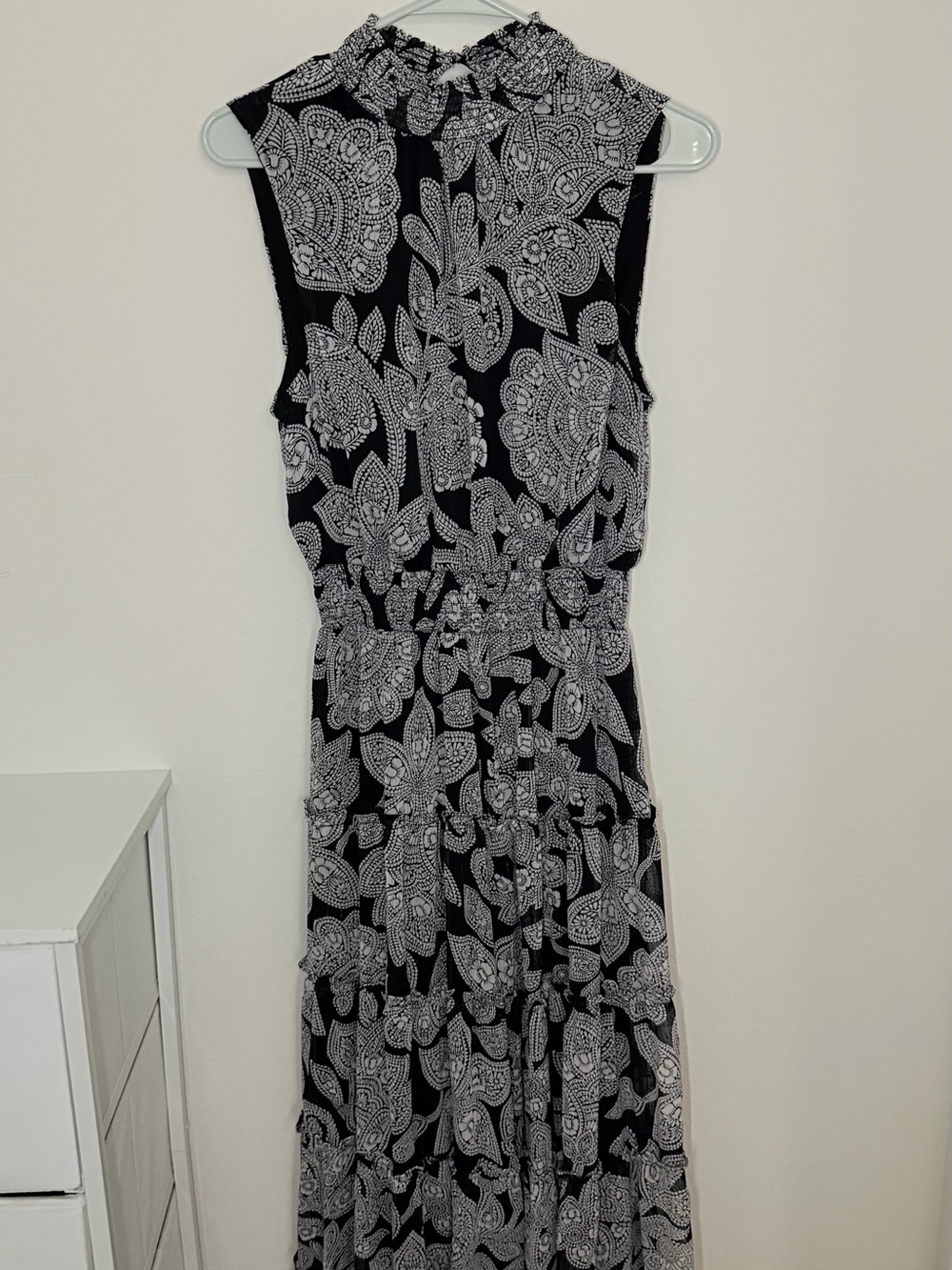 Sleeveless Black & White Paisley Maxi Dress